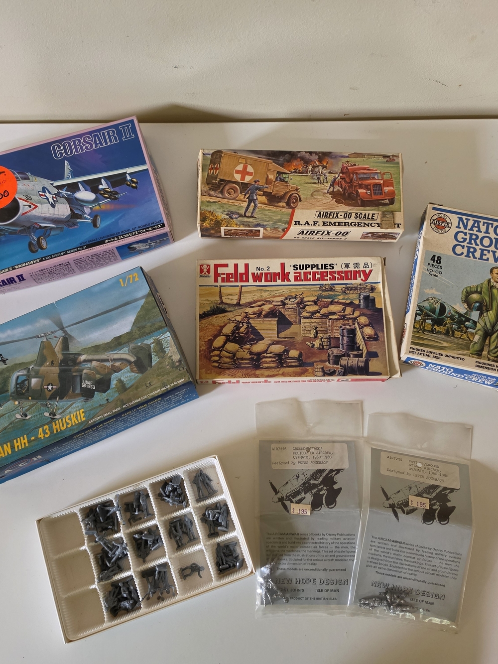 Mixed Brands, 6 boxes, 1:72 Model Kit Lot A-7A Corsair II HH-43 Huskie NATO Crew